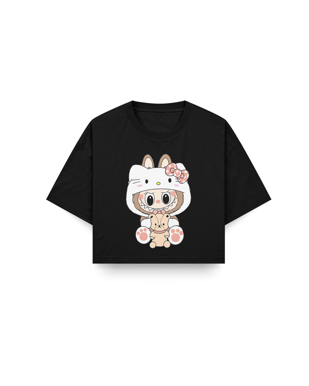 Labubu Bunny Vibes Crop Top – Black