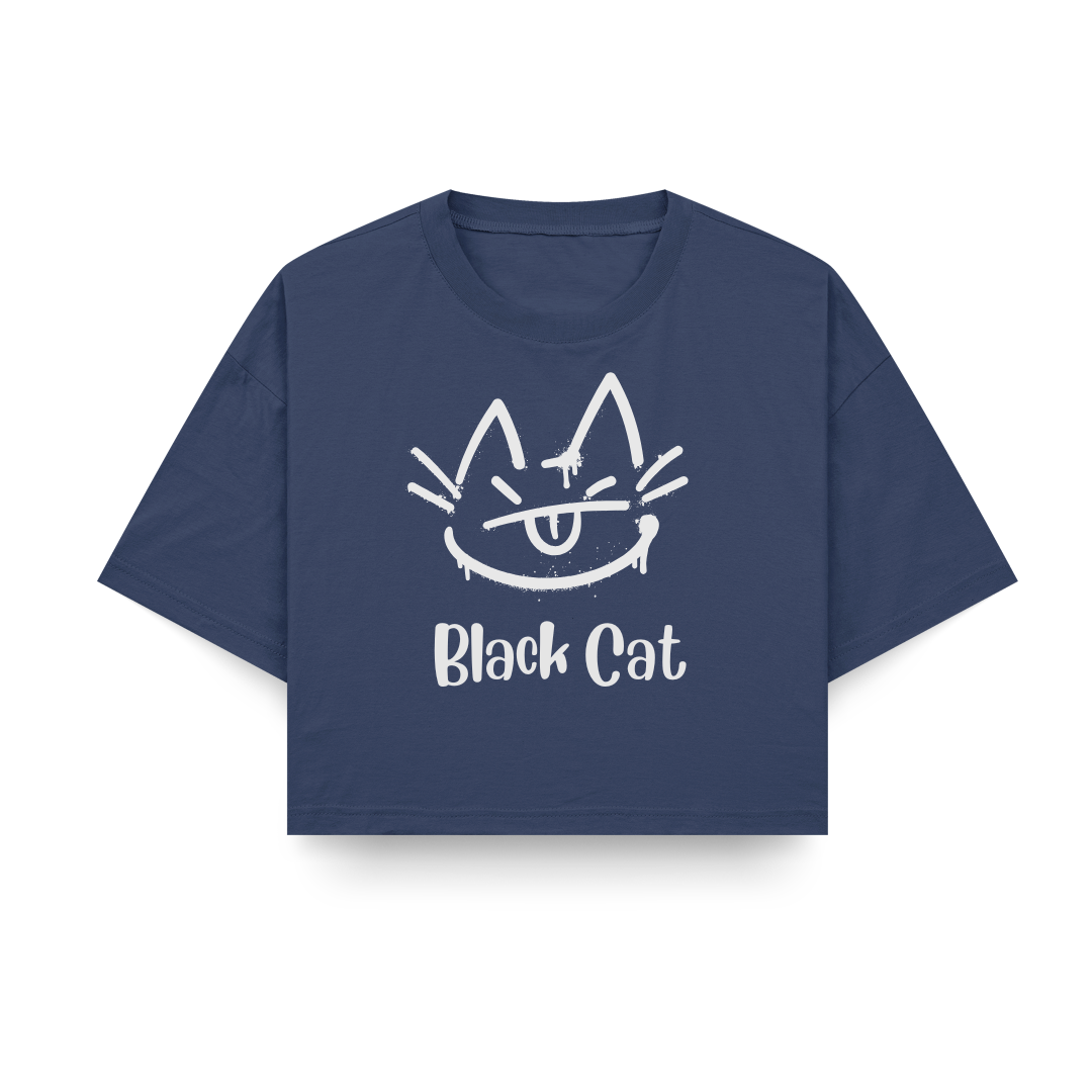 Black cat Crop Top