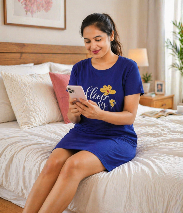 Navy Blue Night Dress – Sleep Easy