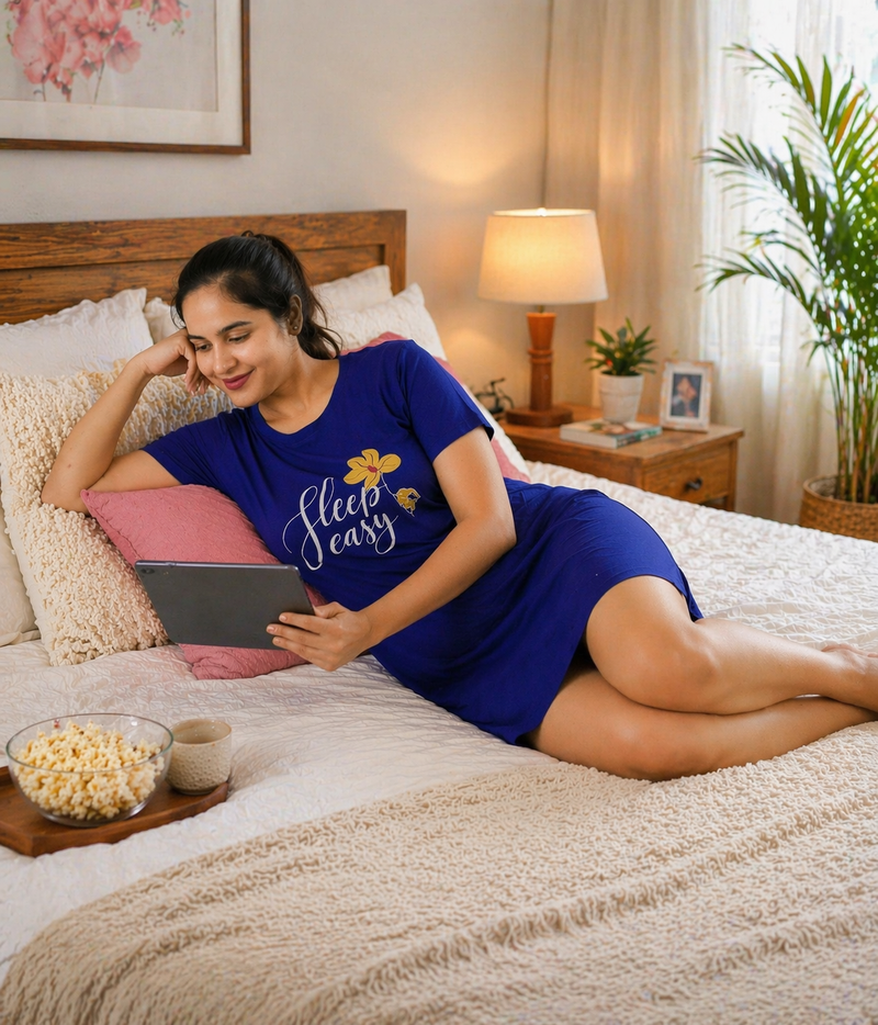 Navy Blue Night Dress – Sleep Easy