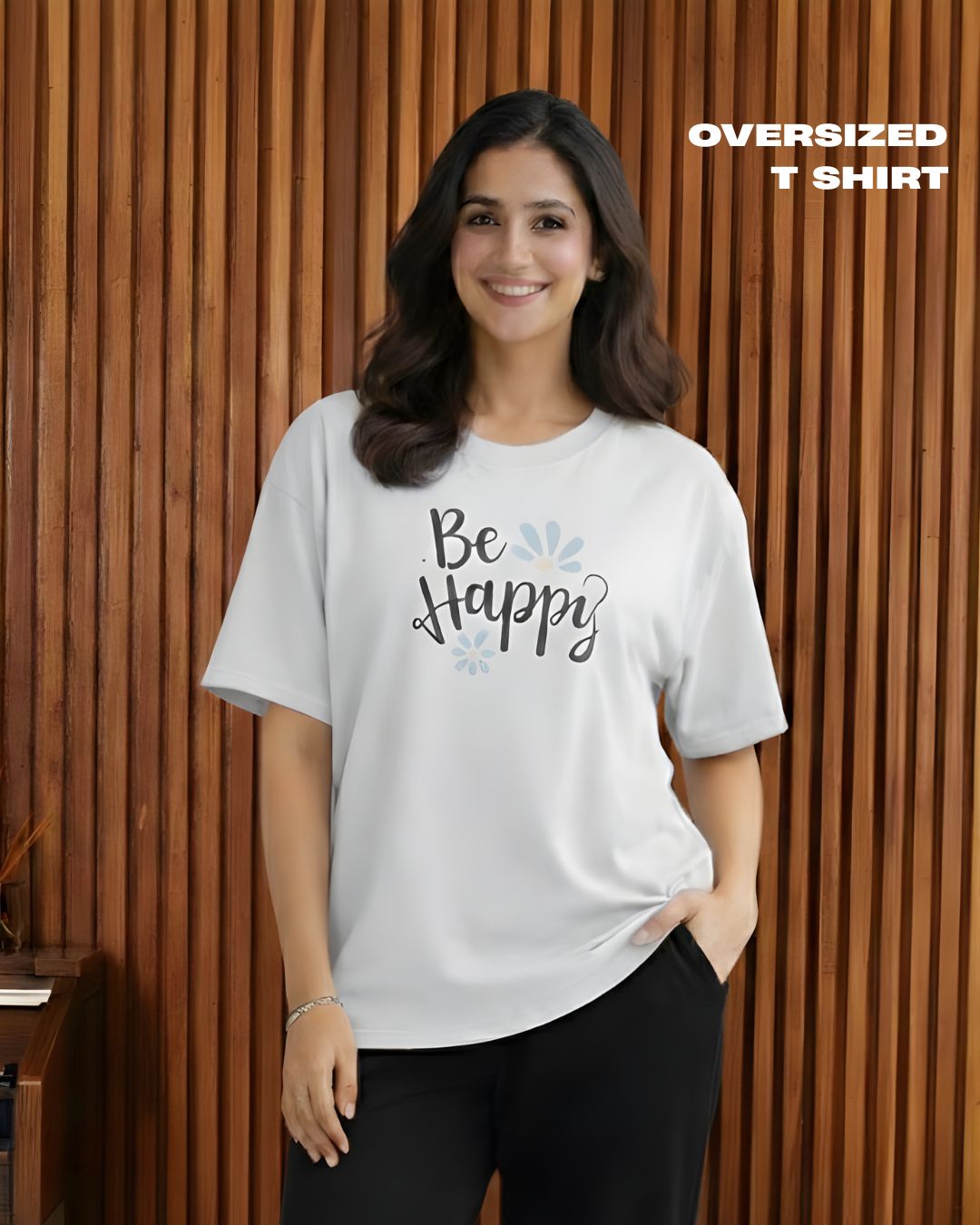 Be Happy Oversized Graphic T-Shirt