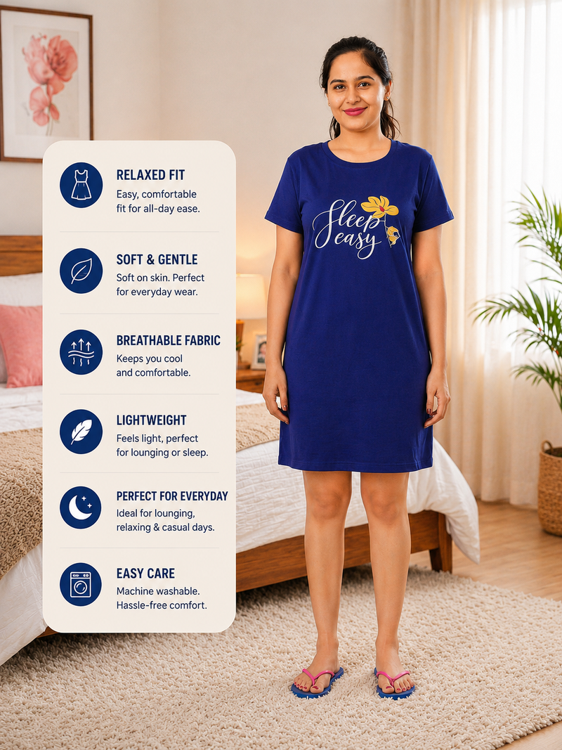Navy Blue Night Dress – Sleep Easy