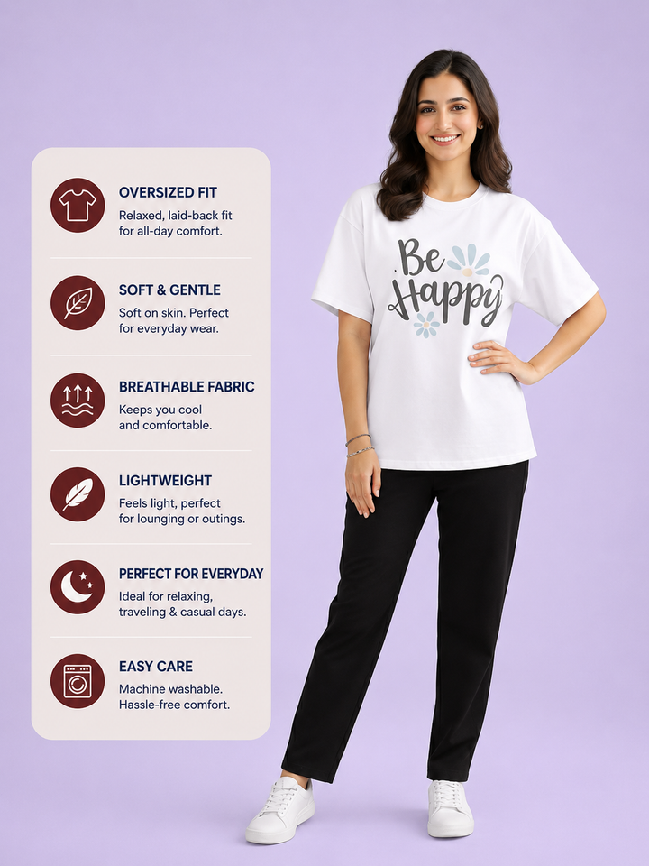 Be Happy Oversized Graphic T-Shirt