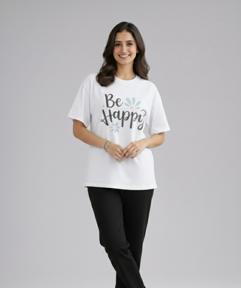 Be Happy Oversized Graphic T-Shirt